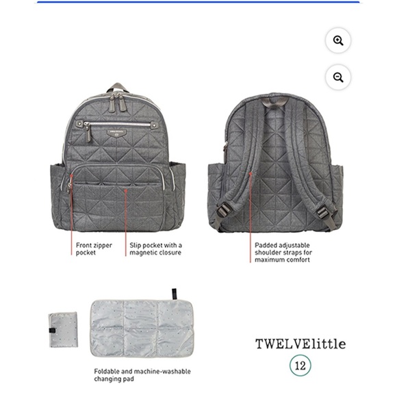Sale!TWELVE little Quilted Gray Companion Diaper Bag Best-Selling Backpack Style